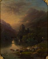 Follower of Anthony Vandyke Copley Fielding; A View of Inverary N.B. with River and Cattle