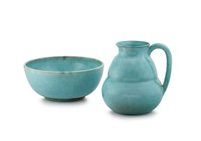 A Linn Ware turquoise-glazed jug