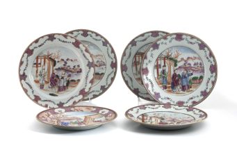 A set of five Chinese famille-rose plates, Qianlong (1735-1796)