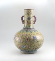 A Chinese famille-rose two-handled bottle vase