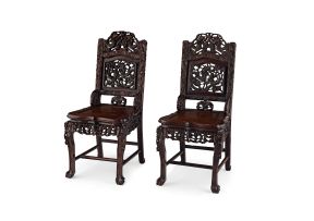 A pair of Chinese hardwood side chairs, 19th century