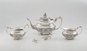 A Colonial Indian four-piece silver tea service, 19th century