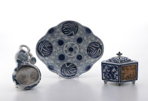 A Japanese blue and white scholar's ink stand, early 20th century