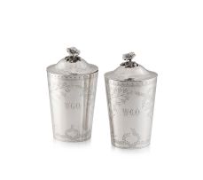 A pair of Colonial Indian silver covered beakers, Hamilton & Co, Calcutta, 19th century