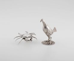 An Edward VII silver pepper shaker in the form of a francolin, Thomas of New Bond Street, London, 1908