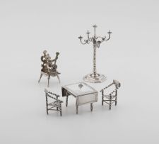 A pair of Dutch silver miniature chairs, probably Herman Hooykaas, Schoonhoven, The Netherlands, early 20th century, .833 standard