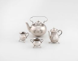 A Dutch silver miniature four-piece tea service, probably Herman Hooykaas, Schoonhoven, The Netherlands, early 20th century, .833 standard