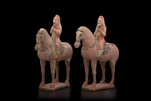 Two Chinese painted pottery figures of equestrians, Tang Dynasty, 618-907
