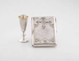 A Russian silver cigarette case, maker’s initials ‘EEC’, Moscow, 1908-1926