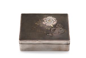A Japanese shibuichi, silver and gold covered box, late 19th/early 20th century