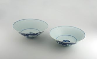 A pair of Chinese blue and white porcelain dishes, Qing Dynasty, 19th century