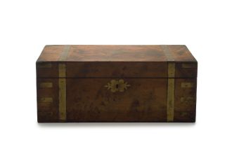 A Victorian simulated walnut and brass-bound travelling desk, 19th century
