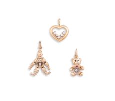 Three Chopard 'Happy Floating' diamond and yellow gold pendants
