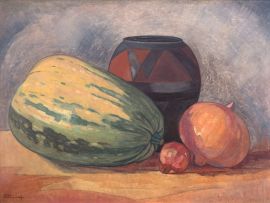 Jacob Hendrik Pierneef; Still Life of Gourds, a Pomegranate and an African Clay Pot