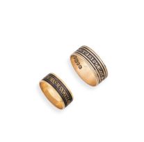 Two Georgian gold and black enamel mourning rings, 1794 and 1812