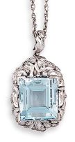 14ct white gold, platinum, diamond and aquamarine pendant