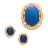 Pair of lapiz lazuli and diamond earrings