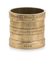 A brass Imperial Half Gallon measure, Govt. of the Transvaal, 1889