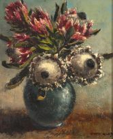 Otto Klar; Proteas in a Blue Vase
