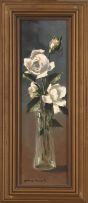 Otto Klar; White Roses in a Glass Vase