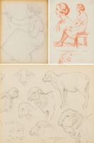 Erich Mayer; Female Artist; Studies of Seated Woman; Studies of Sheep; three