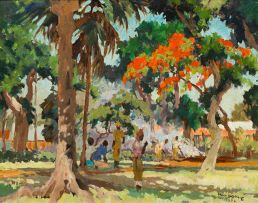 Max Boullé; Landscape with Flamboyant Tree, Mauritius