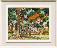 Max Boullé; Landscape with Flamboyant Tree, Mauritius