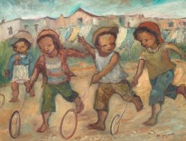 Amos Langdown; Children Playing with Hoops
