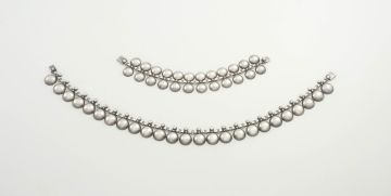 A Niels Erik From silver necklace and bracelet en suite, Denmark, 1960s, .925 standard