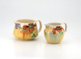 Two Clarice Cliff Bizarre ‘Nasturtium’ pattern jugs, 1930s