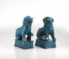 A pair of Chinese turquoise-glazed Dogs of Fo, modern