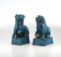 A pair of Chinese turquoise-glazed Dogs of Fo, modern