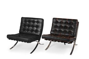 Two chromed steel and leather chairs, after Mies van der Rohe