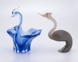 A Murano clear and blue glass swan vase, 20th century