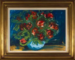 Gerhard Batha; Red Poppies in a Blue Vase