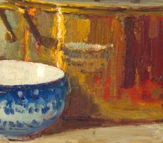 Adriaan Boshoff; Still Life with a Copper Pot and a Blue and White Bowl