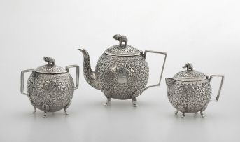 A Colonial Indian three-piece silver tea service, 19th century