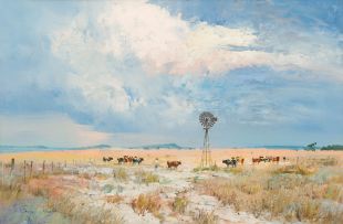 Christopher Tugwell; Cattle Grazing near a Windmill