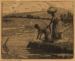 Willem Hermanus Coetzer; Washer Women; Landscape with Trees, two