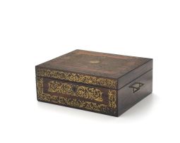 An early Victorian rosewood-veneered and brass-inlaid jewellery box, 19th century
