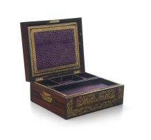 An early Victorian rosewood-veneered and brass-inlaid jewellery box, 19th century