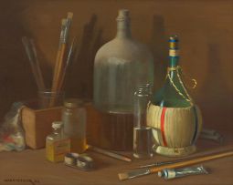 Willem Hermanus Coetzer; Still Life with Bottles and Brushes