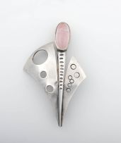 Danish sterling silver and rose-quartz brooch, N.E. FROM, 925 S, 1970s