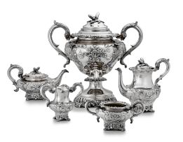A George IV and William IV five-piece silver tea and coffee service, John Edward Terry & Co, London, 1828-1836