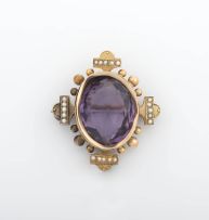 Victorian amethyst and seed-pearl brooch
