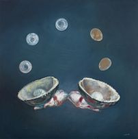 Judith Mason; Still Life with Skull and Crystal, triptych