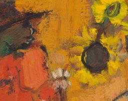 Frans Claerhout; Woman and Vase of Sunflowers