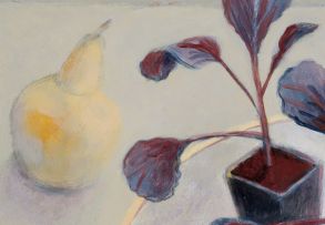 Susan Helm Davies; Still Life with Cabbage Seedlings and Pear