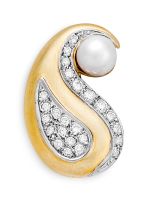 Diamond, pearl and gold pendant