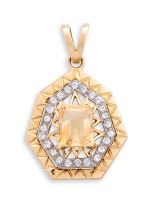 Topaz, diamond and gold pendant